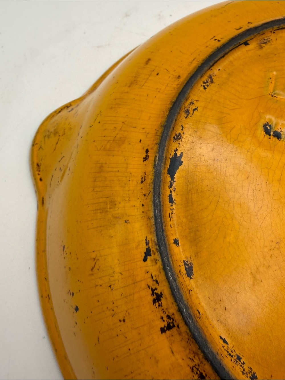 Le Creuset Double Spout Enameled Cast Iron Skillet #20 Yellow Vintage - Picture 10 of 14